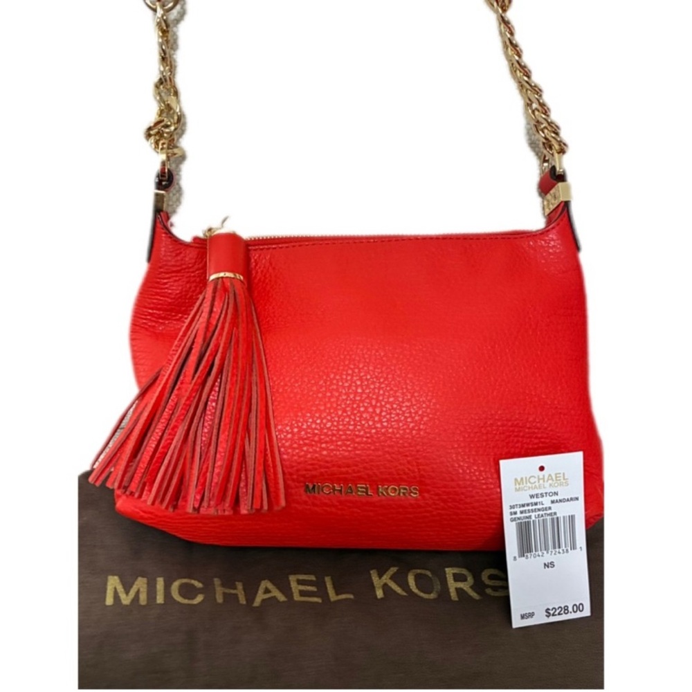 Michael Kors Vibrant Red Shoulder Bag with Gold Accents